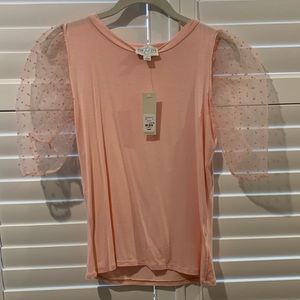 NWT Francesca’s Pink Puff Sleeve Top S